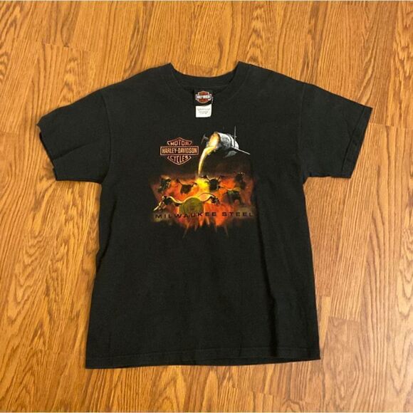 Harley Davidson Milwaukee Steel Smoky Mountains Black Tee Large Kids - Picture 1 of 3